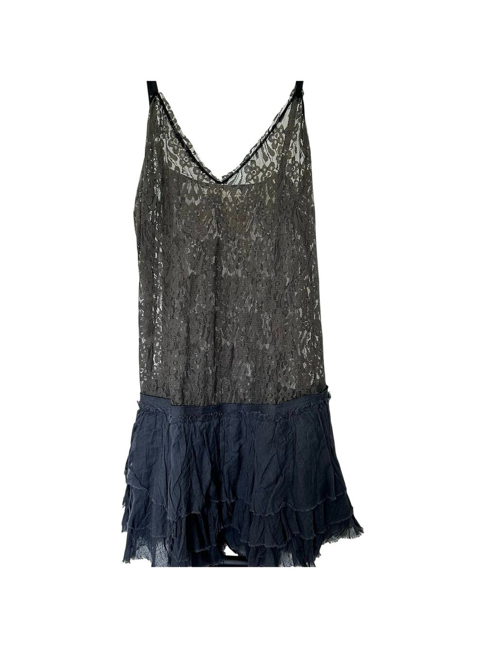 Free People (FP One) RARE Vintage Y2K Boho Sheer Violette Lace Slip Tunic Tank